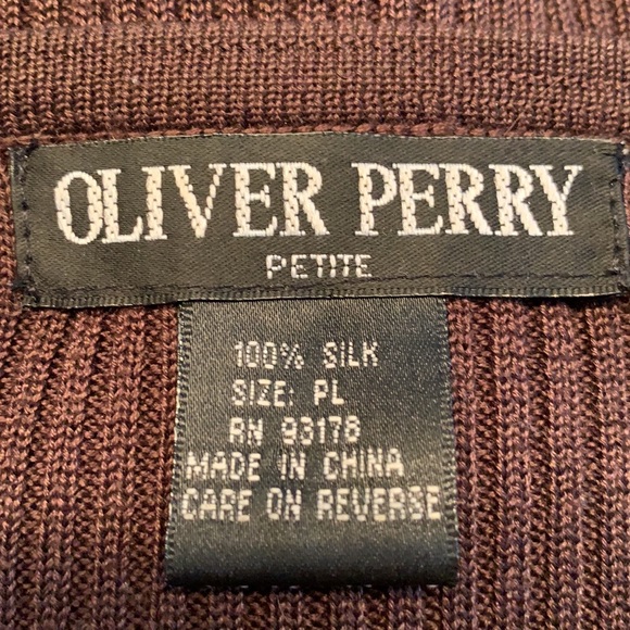 Oliver Perry 100% Silk Brown Cardigan SZ Petite - Picture 3 of 9
